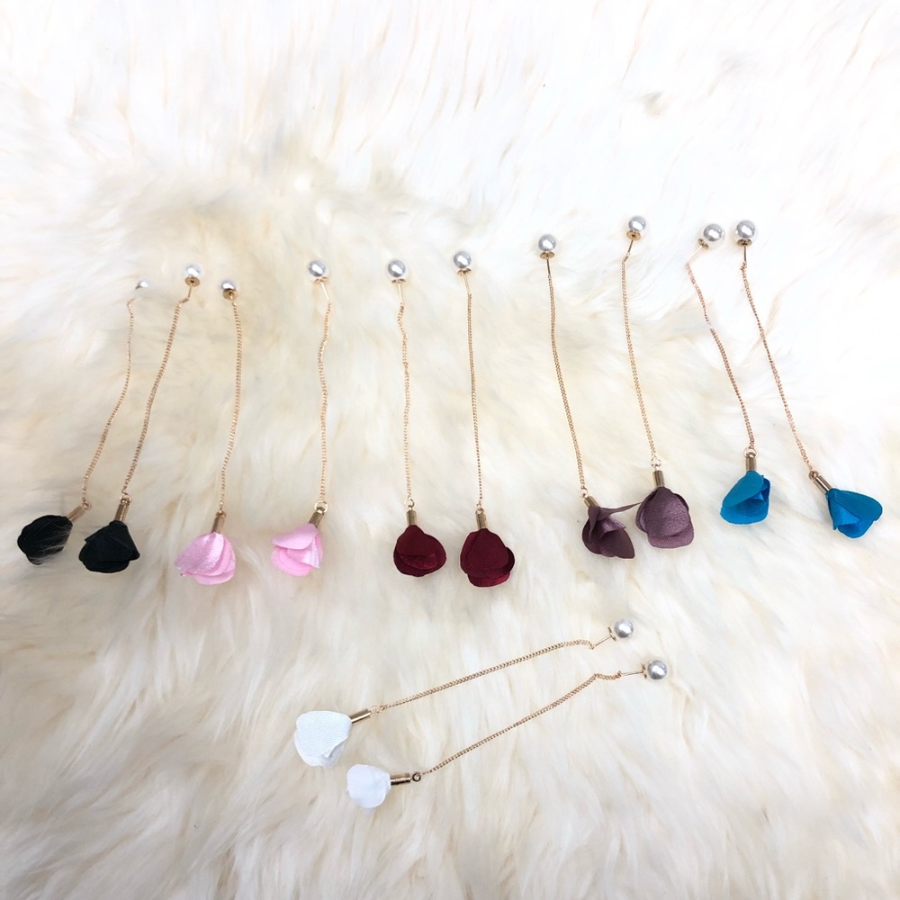 Flower Drop Long Chain Dangle Earrings (as… - Picture 4 of 16